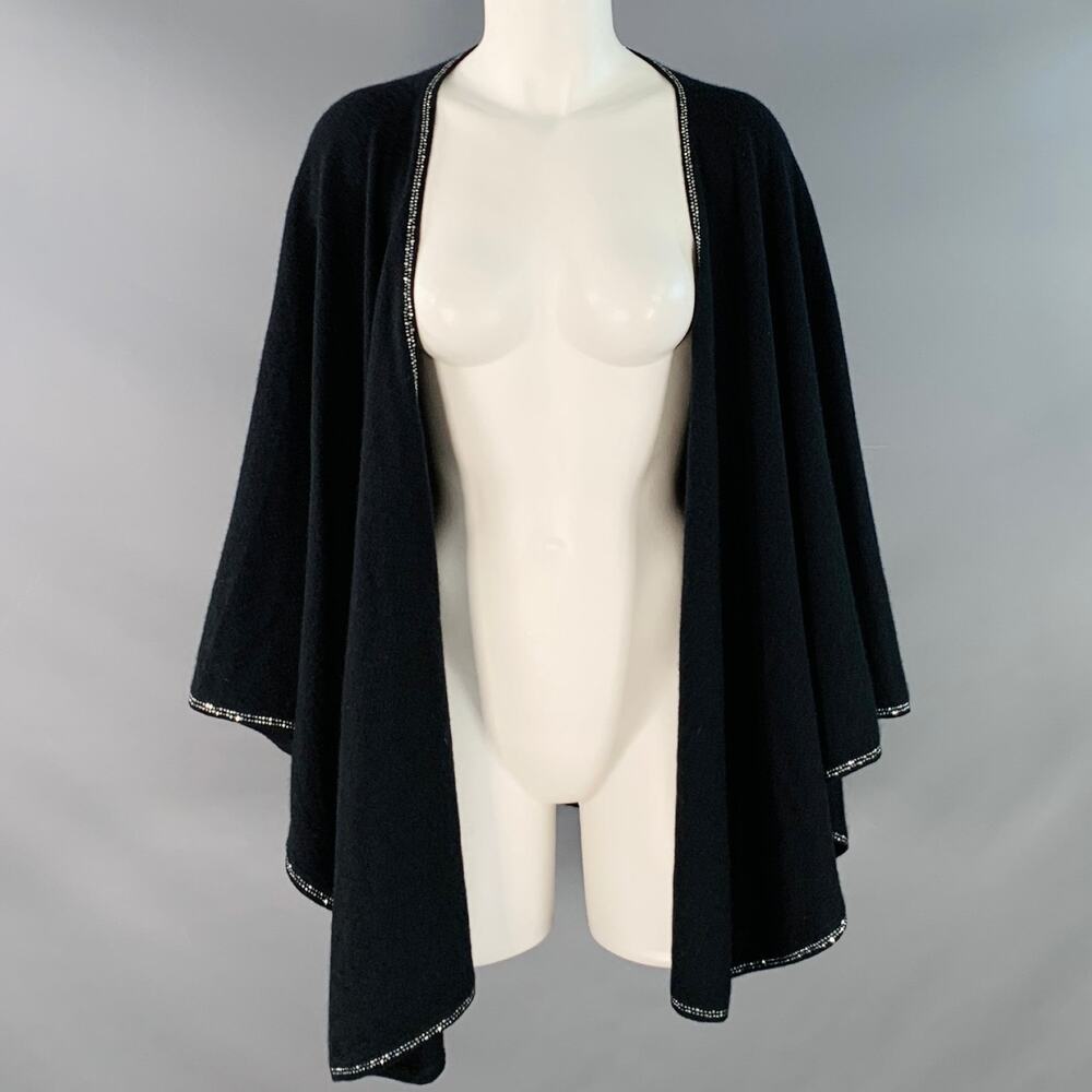 SOFIA CASHMERE Black Silver Knit Cashmere Rhinestone Trim Scarf Shawl